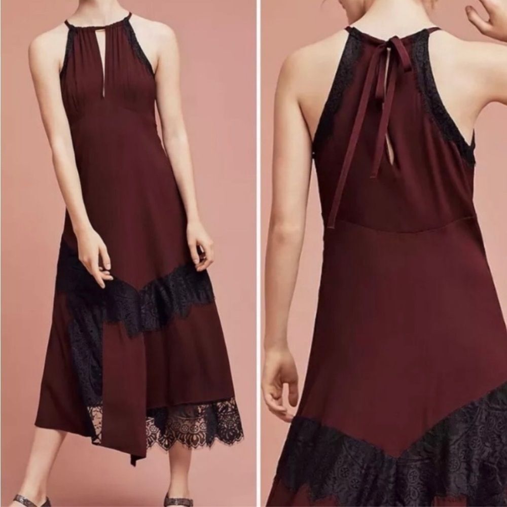Anthropologie Whimsigoth Boho Dress Purple Maxi Romantic Halter . Size 8.